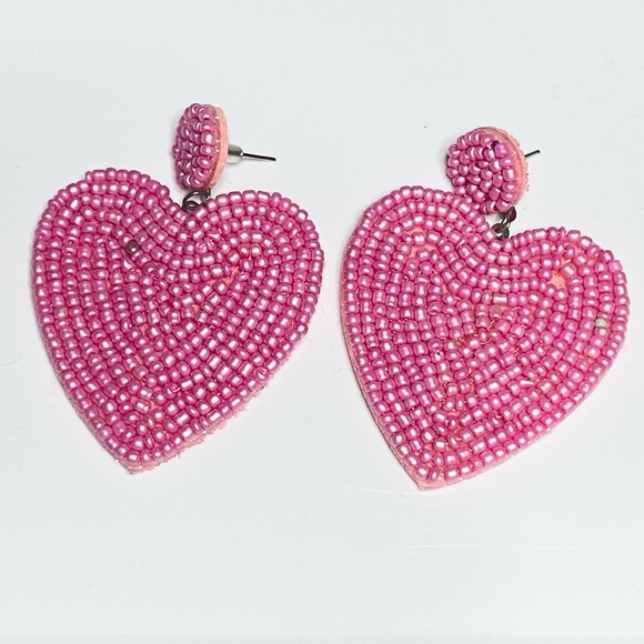 Jewelry - Pink Beaded Heart Earrings